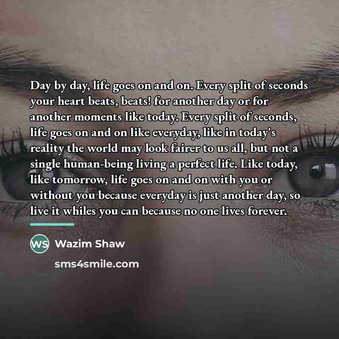 “Day by day, life goes on and on. Every split…” quote by Wazim Shaw