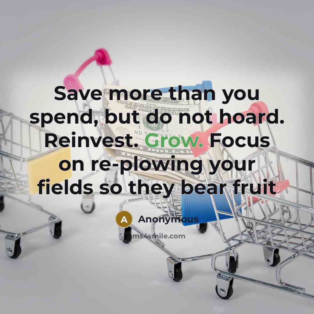 “Save more than you spend, but do not hoard. Reinvest. Grow. Focus on re-plowing your fields so they bear fruit” quote by Anonymous