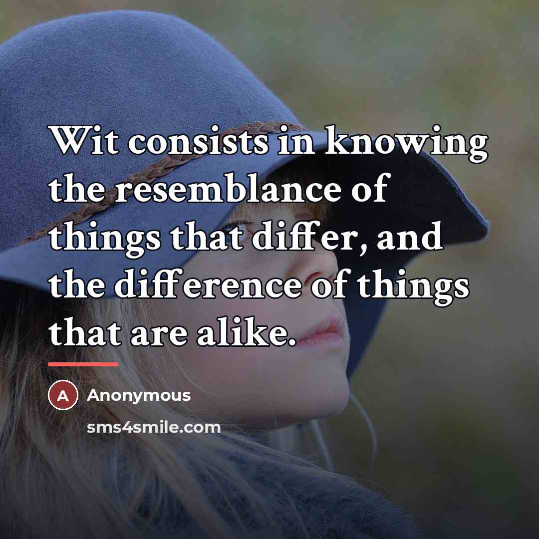 “Wit consists in knowing the resemblance of things that differ,…” quote by Anonymous