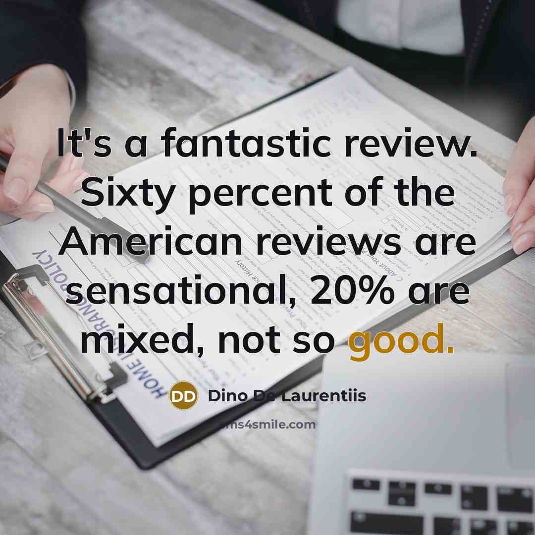 “It's a fantastic review. Sixty percent of the American reviews…” quote by Dino De Laurentiis