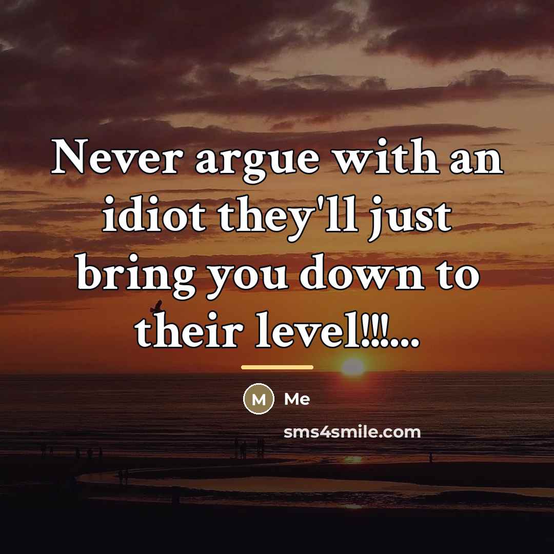 “Never argue with an idiot they'll just bring you down…” quote by Me