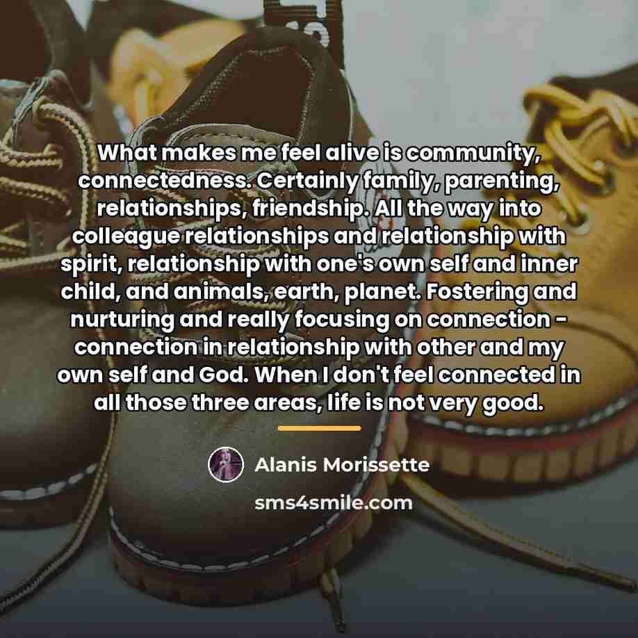 “What makes me feel alive is community, connectedness. Certainly family,…” quote by Alanis Morissette