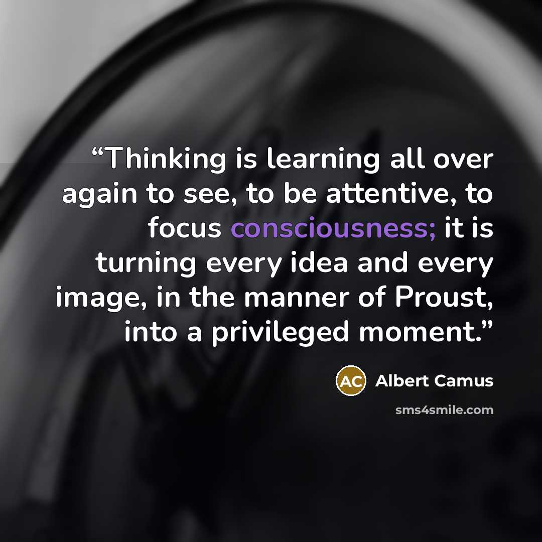 “Thinking is learning all over again to see, to be attentive, to focus consciousness; it is turning every idea and every image, in the manner of Proust, into a privileged moment.” quote by Albert Camus