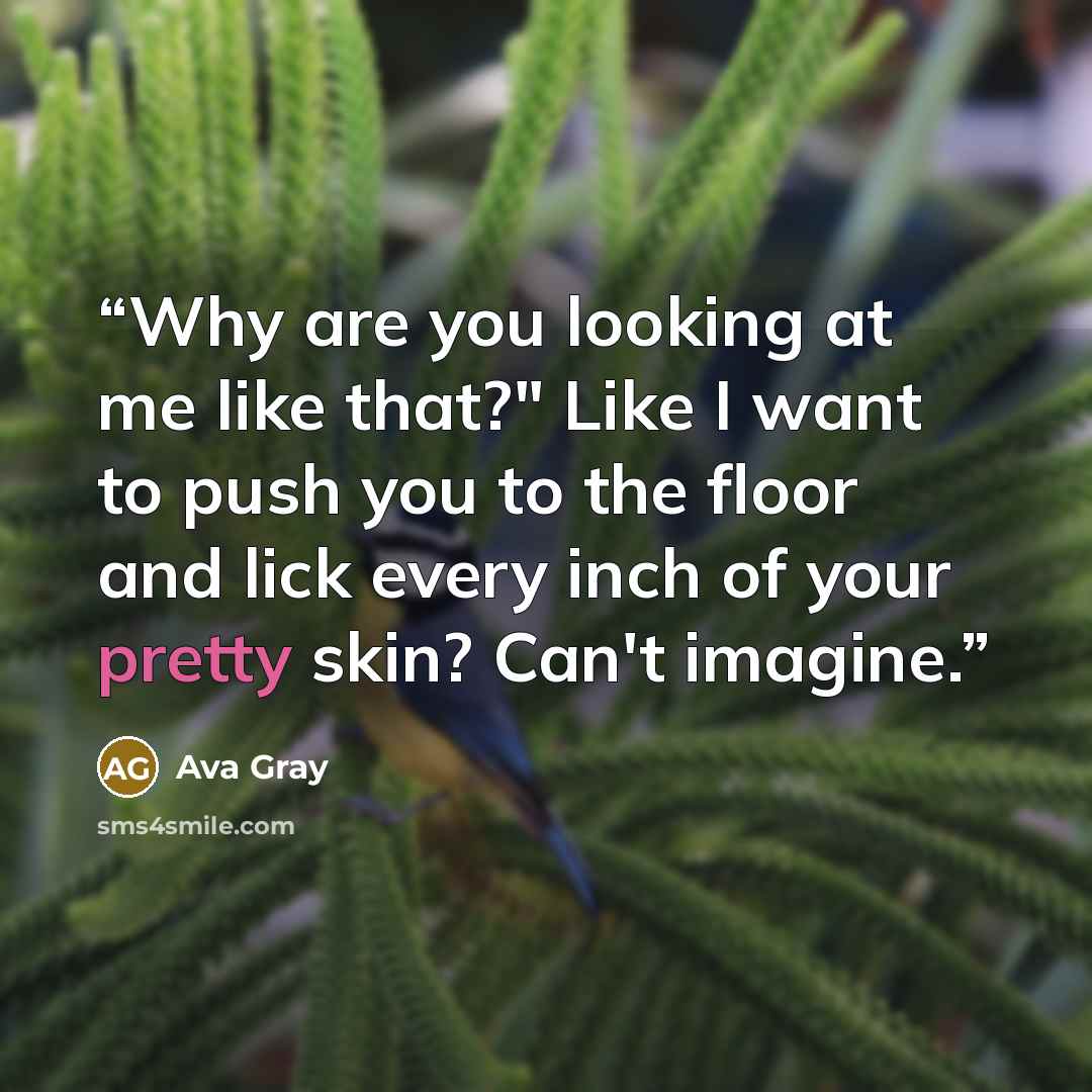 “Why are you looking at me like that?" Like I want to push you to the floor and lick every inch of your pretty skin? Can't imagine.” quote by Ava Gray