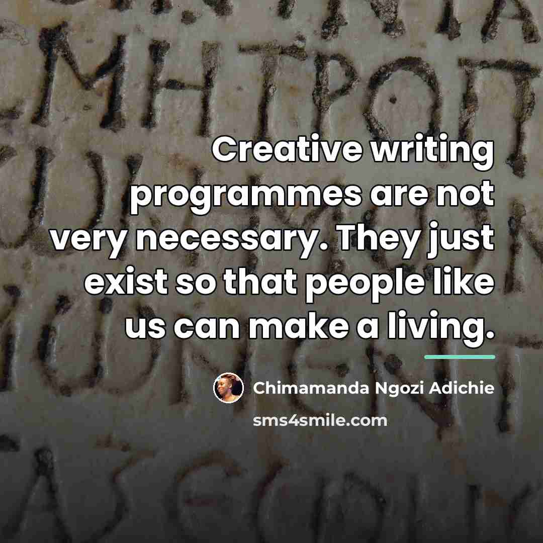 “Creative writing programmes are not very necessary. They just exist…” quote by Chimamanda Ngozi Adichie