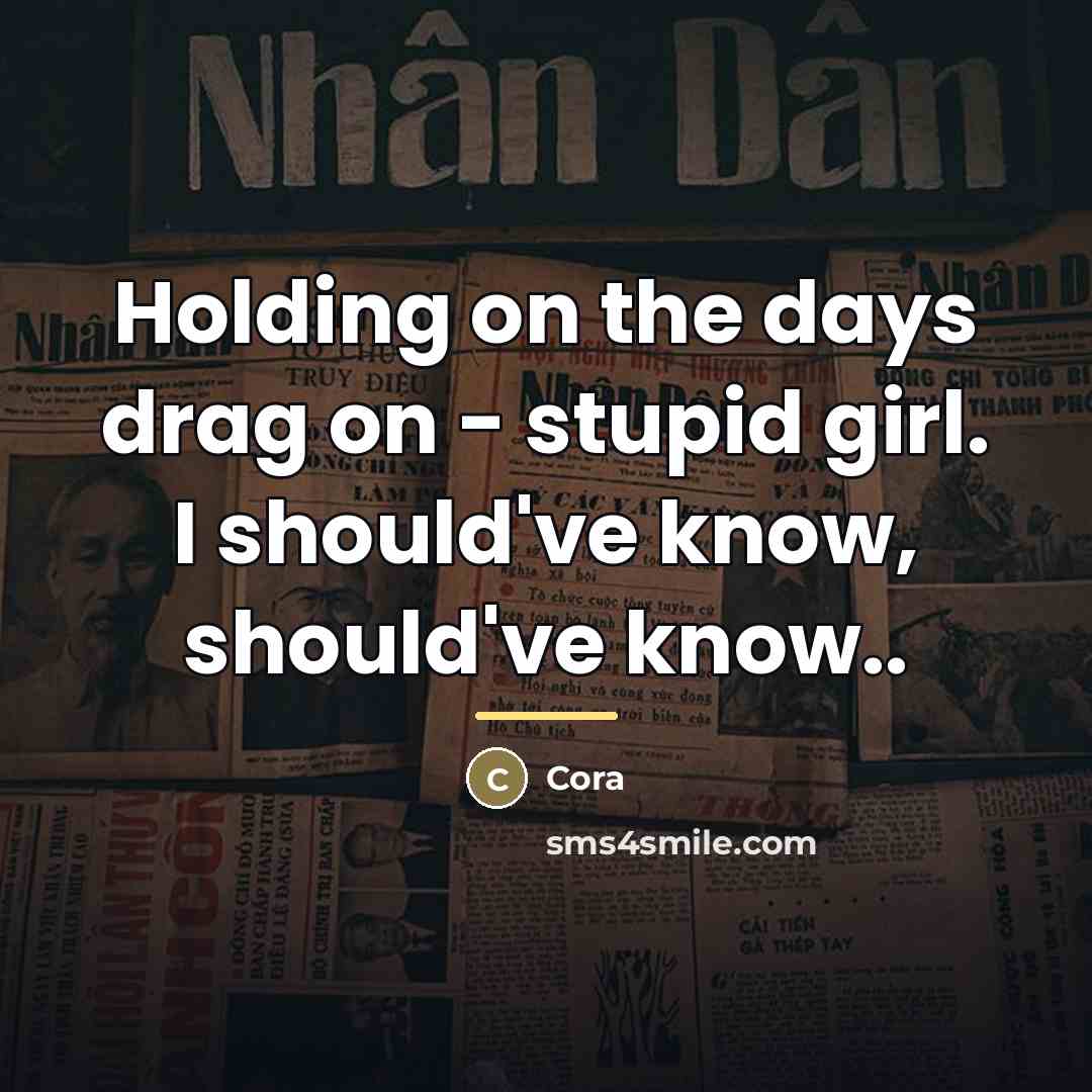 “Holding on the days drag on - stupid girl. I…” quote by Cora