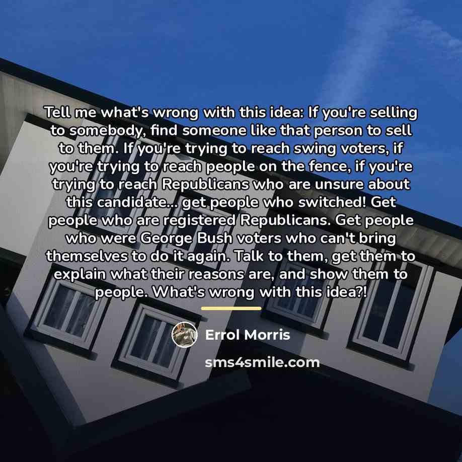 “Tell me what's wrong with this idea: If you're selling…” quote by Errol Morris