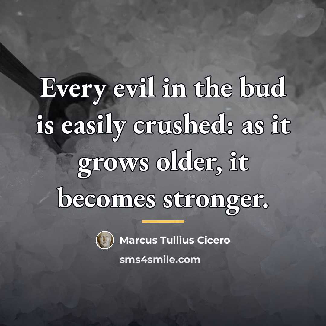 “Every evil in the bud is easily crushed: as it…” quote by Marcus Tullius Cicero
