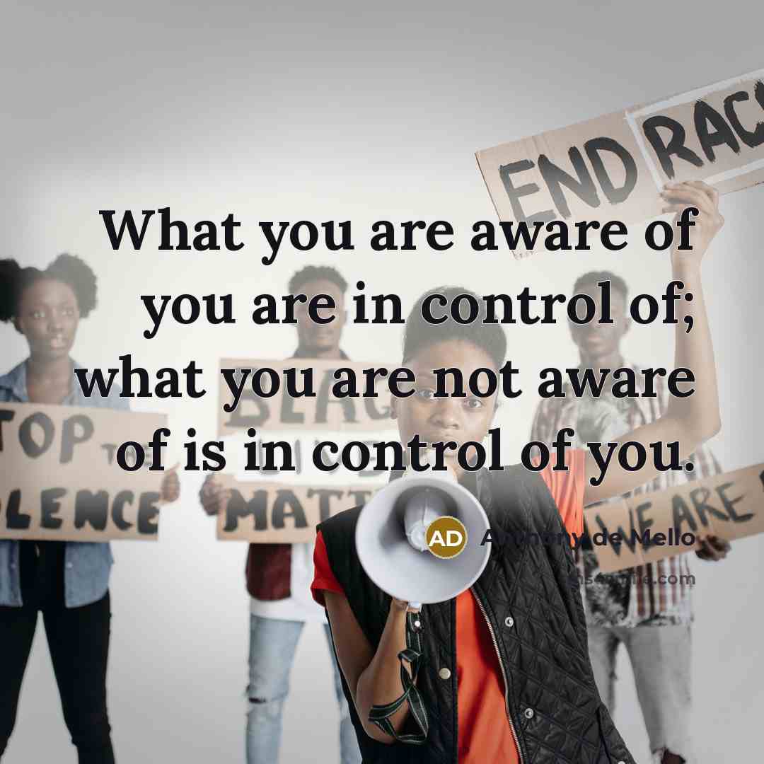 “What you are aware of you are in control of; what you are not aware of is in control of you.” quote by Anthony de Mello