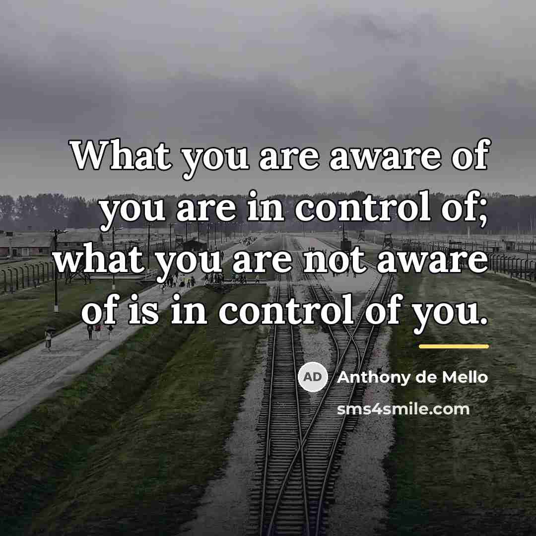 “What you are aware of you are in control of;…” quote by Anthony de Mello