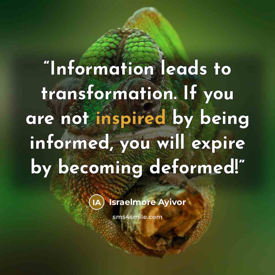 “Information leads to transformation. If you are not inspired by being informed, you will expire by becoming deformed!” quote by Israelmore Ayivor