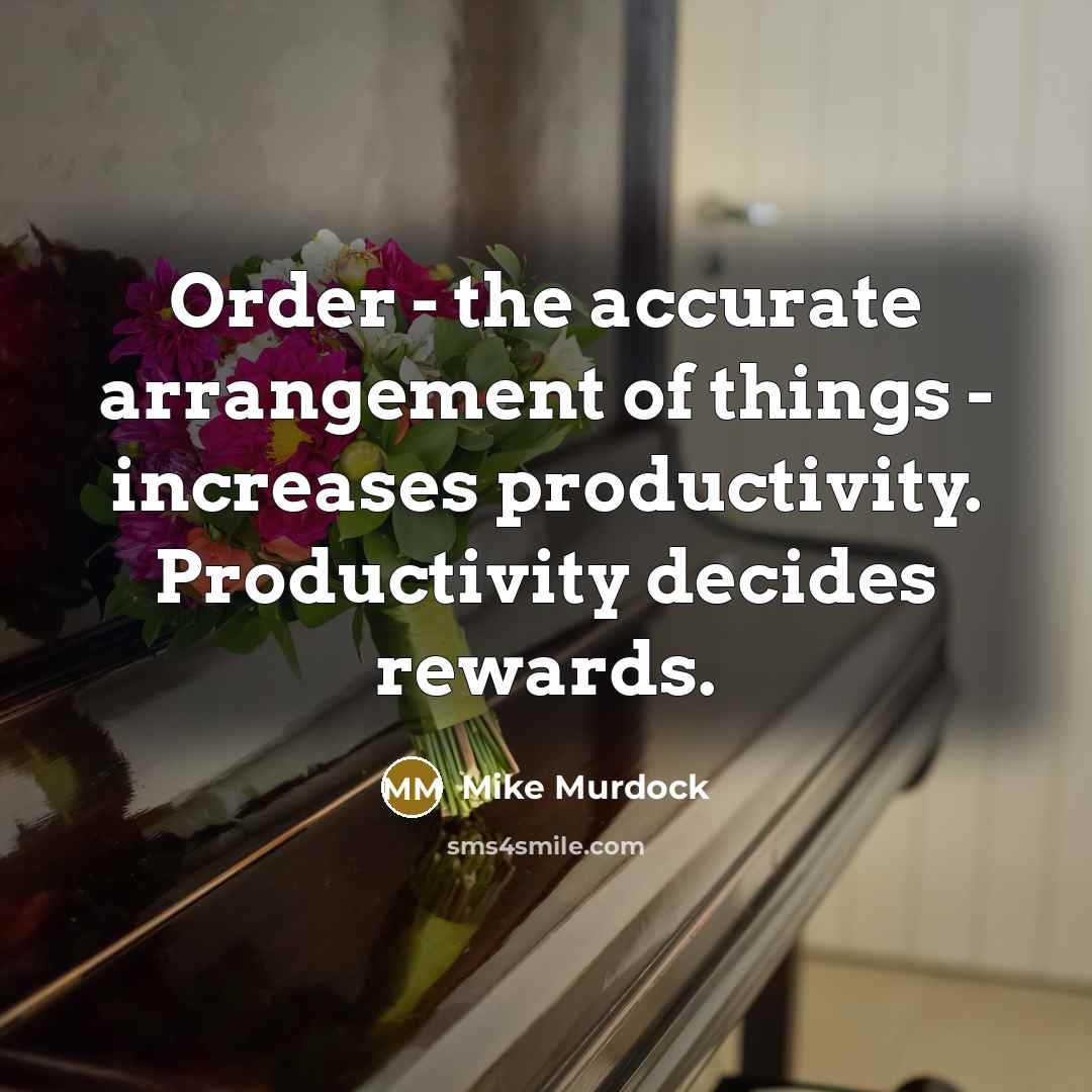“Order - the accurate arrangement of things - increases productivity.…” quote by Mike Murdock