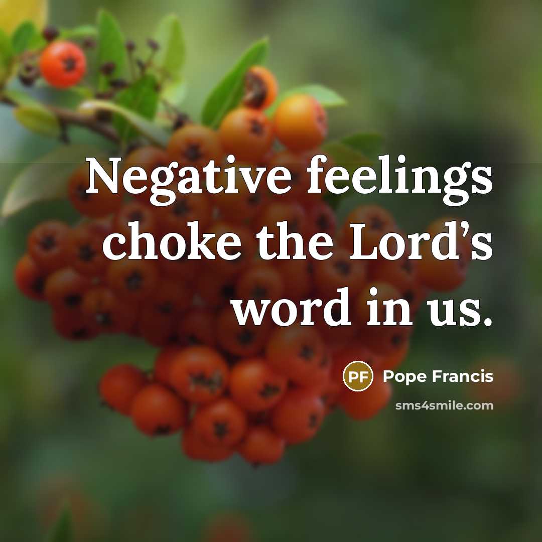 “Negative feelings choke the Lord’s word in us.…” quote by Pope Francis