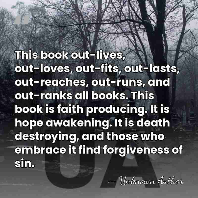 This book out-lives, out-loves, out-fits, out-lasts, out-reaches, out-runs, and out-ranks all books.&hellip; - Arcturus Z. Conrad