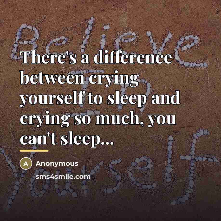 “There's a difference between crying yourself to sleep and crying…” quote by Anonymous
