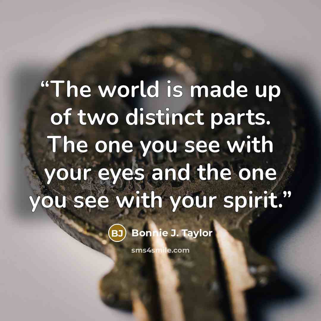 “The world is made up of two distinct parts. The one you see with your eyes and the one you see with your spirit.” quote by Bonnie J. Taylor