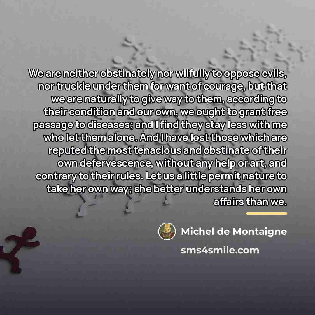 “We are neither obstinately nor wilfully to oppose evils, nor…” quote by Michel de Montaigne