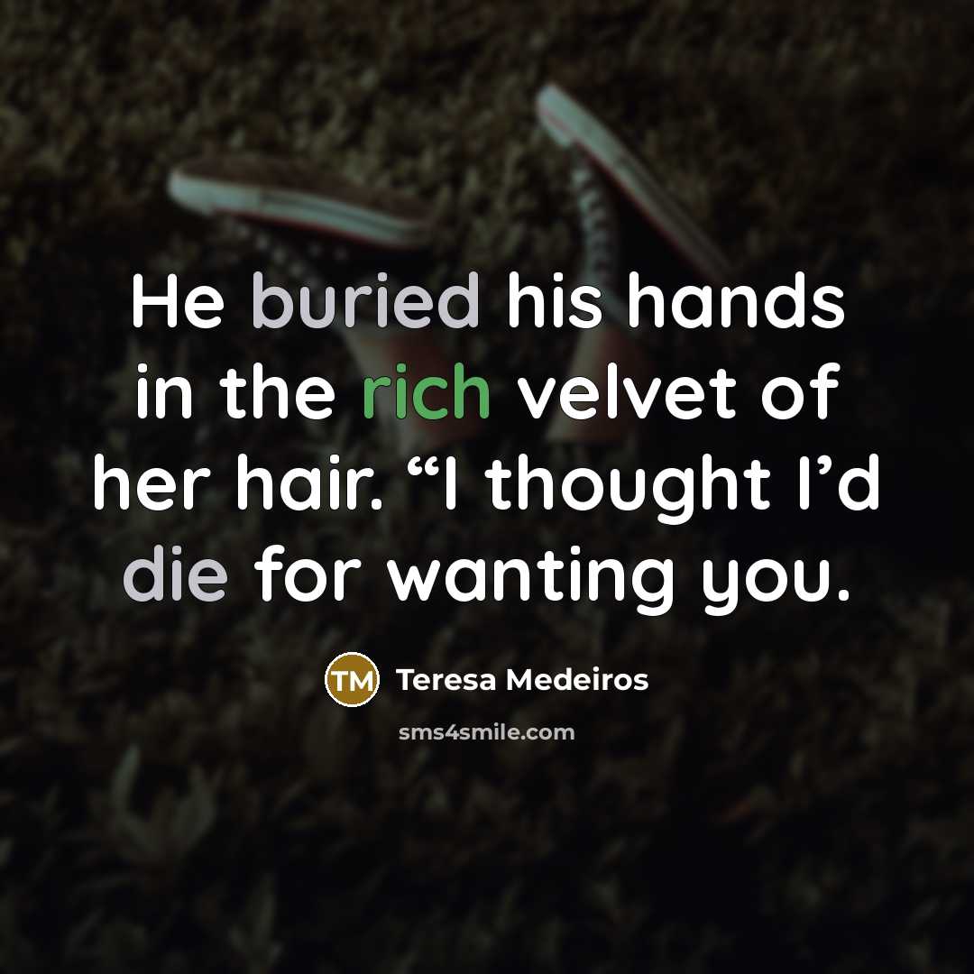 “He buried his hands in the rich velvet of her…” quote by Teresa Medeiros
