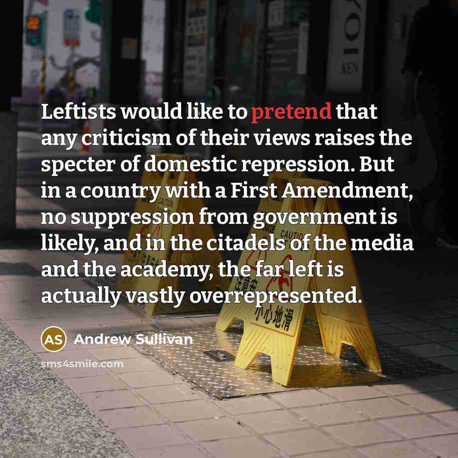 “Leftists would like to pretend that any criticism of their…” quote by Andrew Sullivan