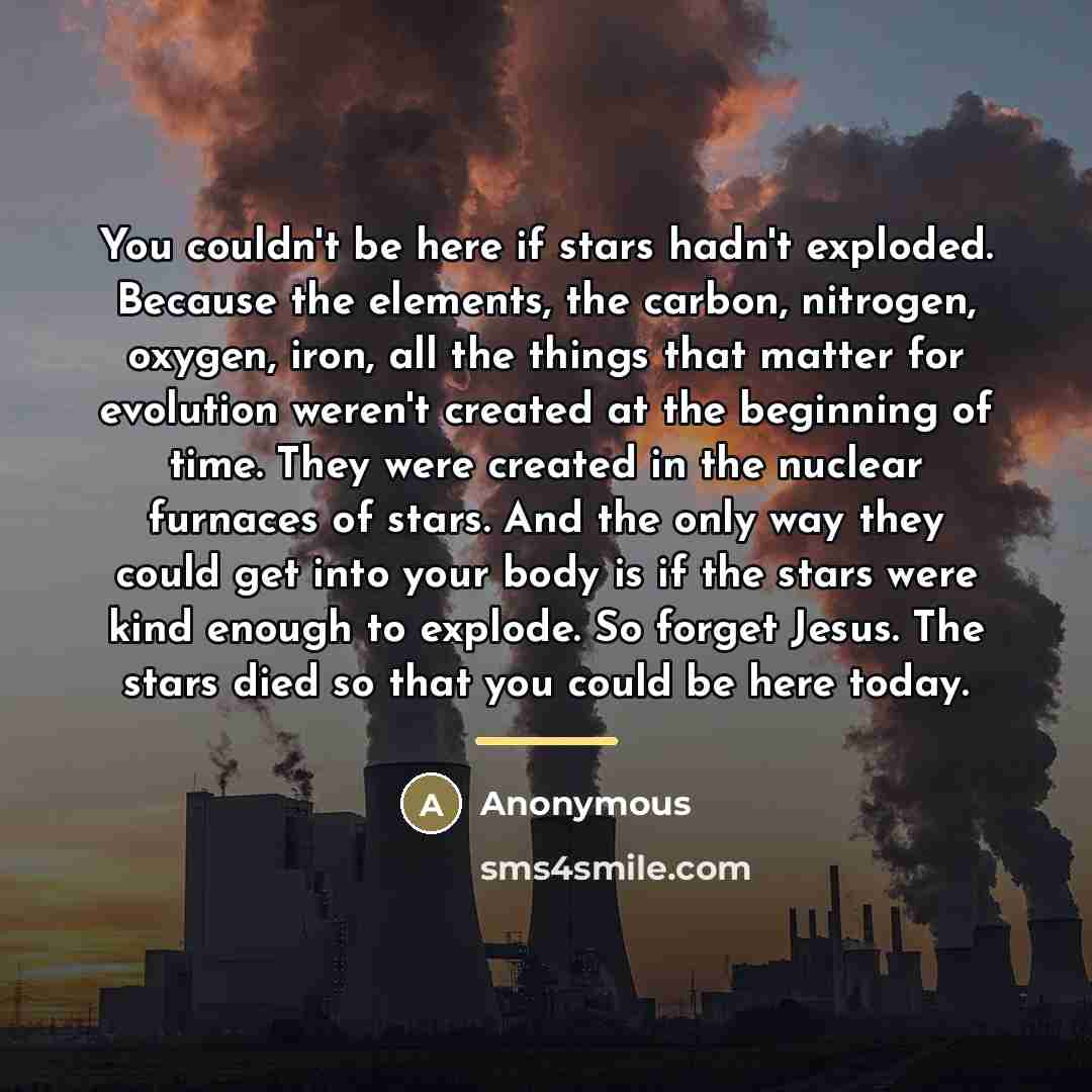 “You couldn't be here if stars hadn't exploded. Because the…” quote by Anonymous