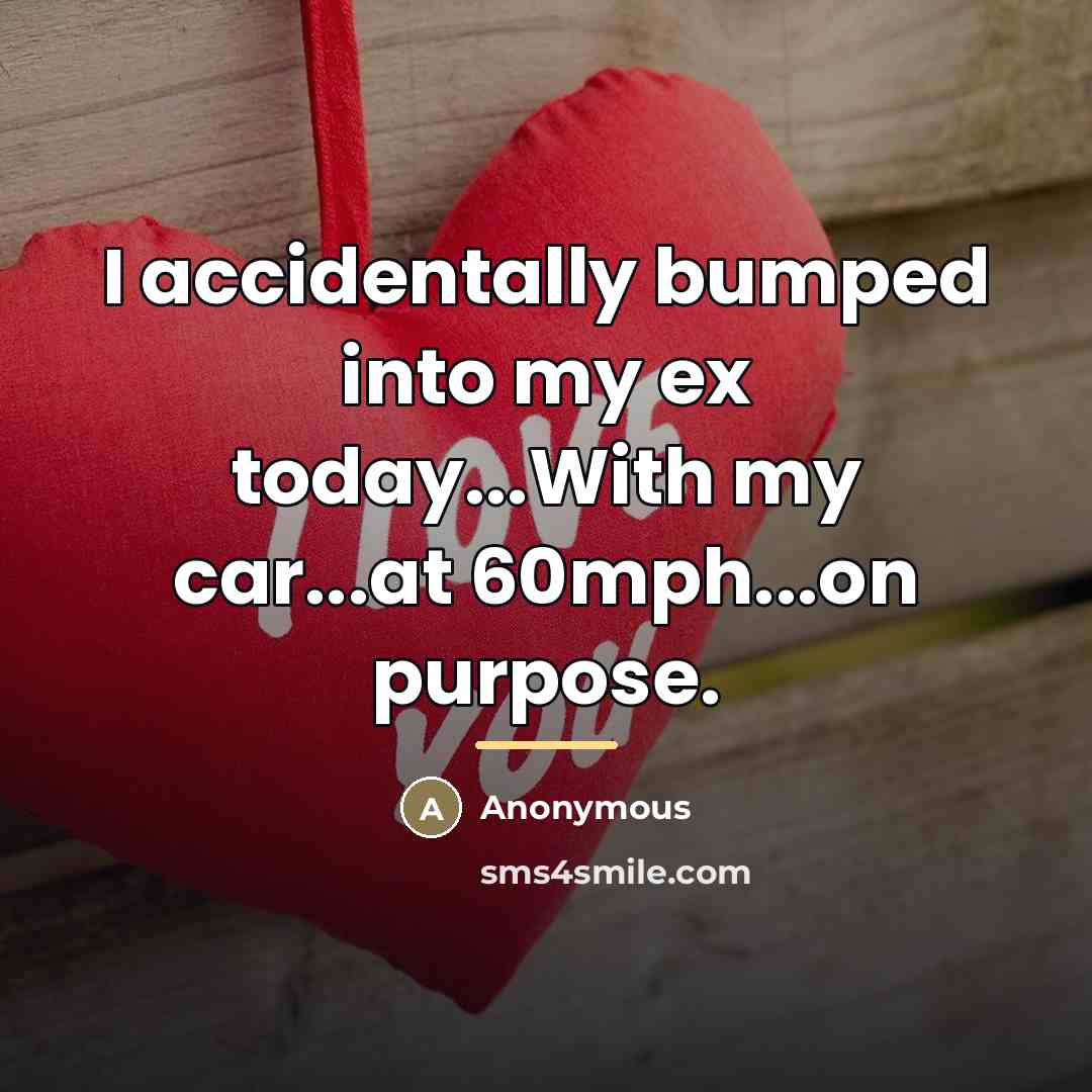 “I accidentally bumped into my ex today...With my car...at 60mph...on…” quote by Anonymous