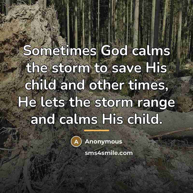 “Sometimes God calms the storm to save His child and…” quote by Anonymous