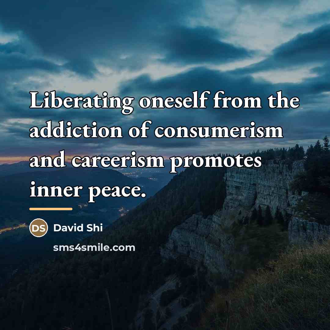 “Liberating oneself from the addiction of consumerism and careerism promotes…” quote by David Shi