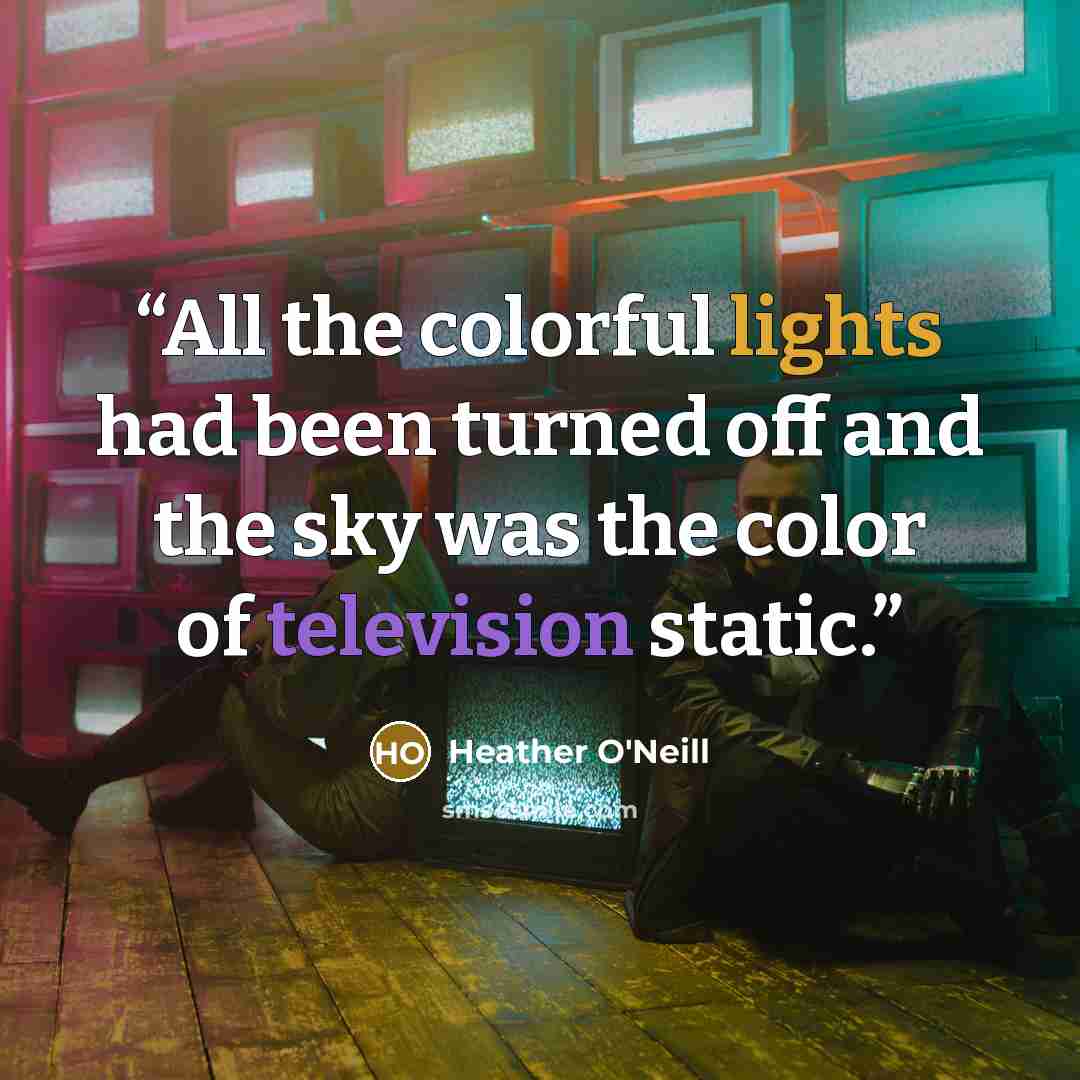 “All the colorful lights had been turned off and the sky was the color of television static.” quote by Heather O'Neill