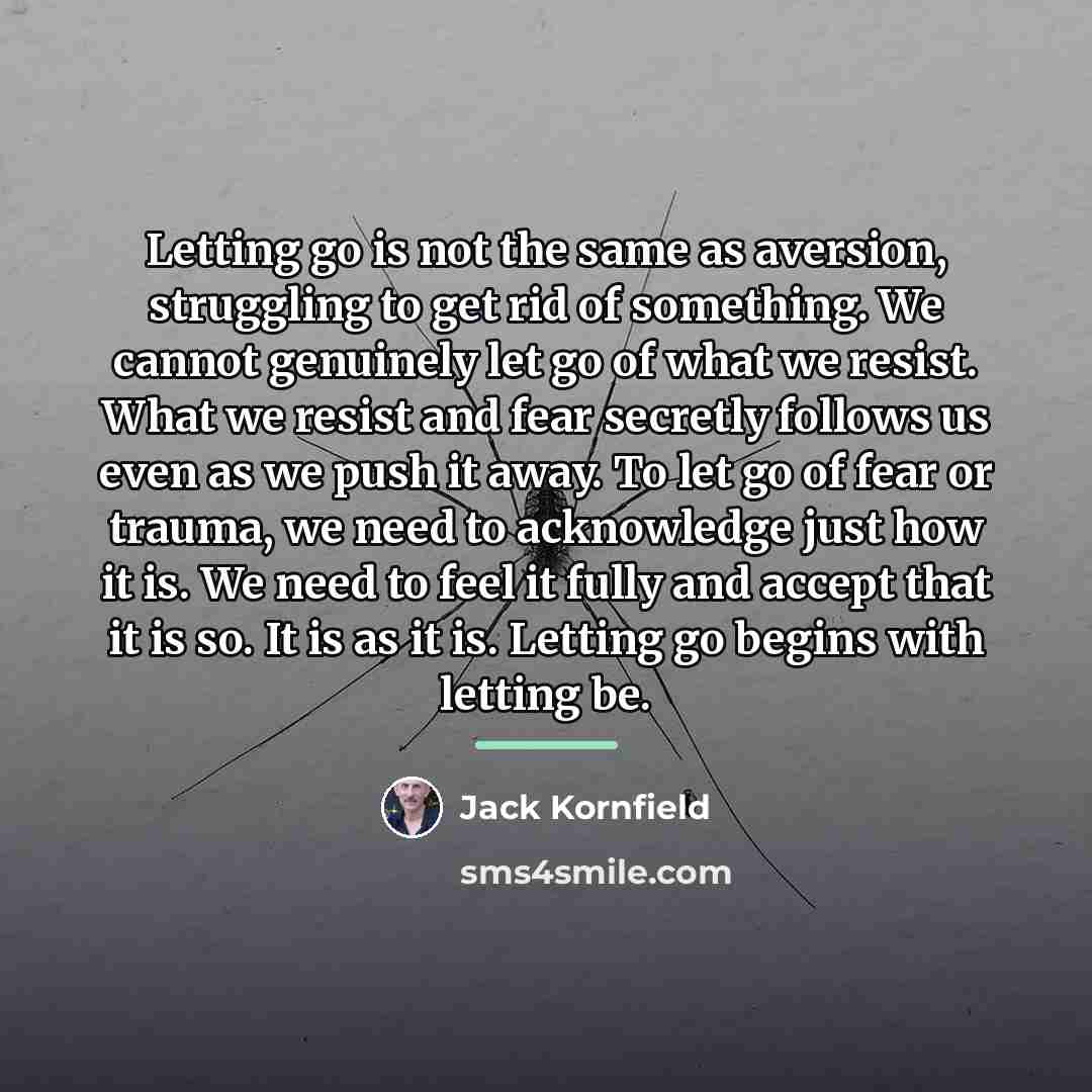 “Letting go is not the same as aversion, struggling to…” quote by Jack Kornfield