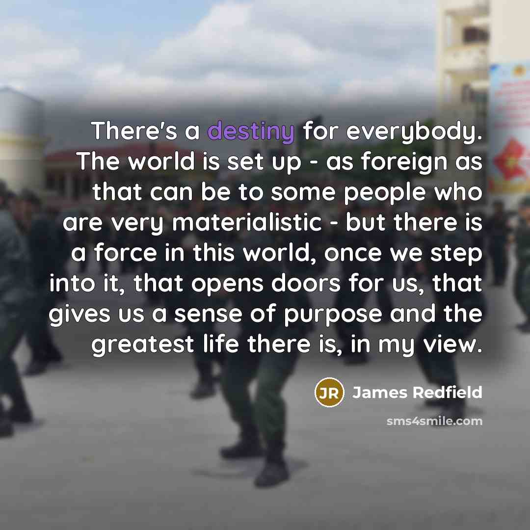 “There's a destiny for everybody. The world is set up…” quote by James Redfield