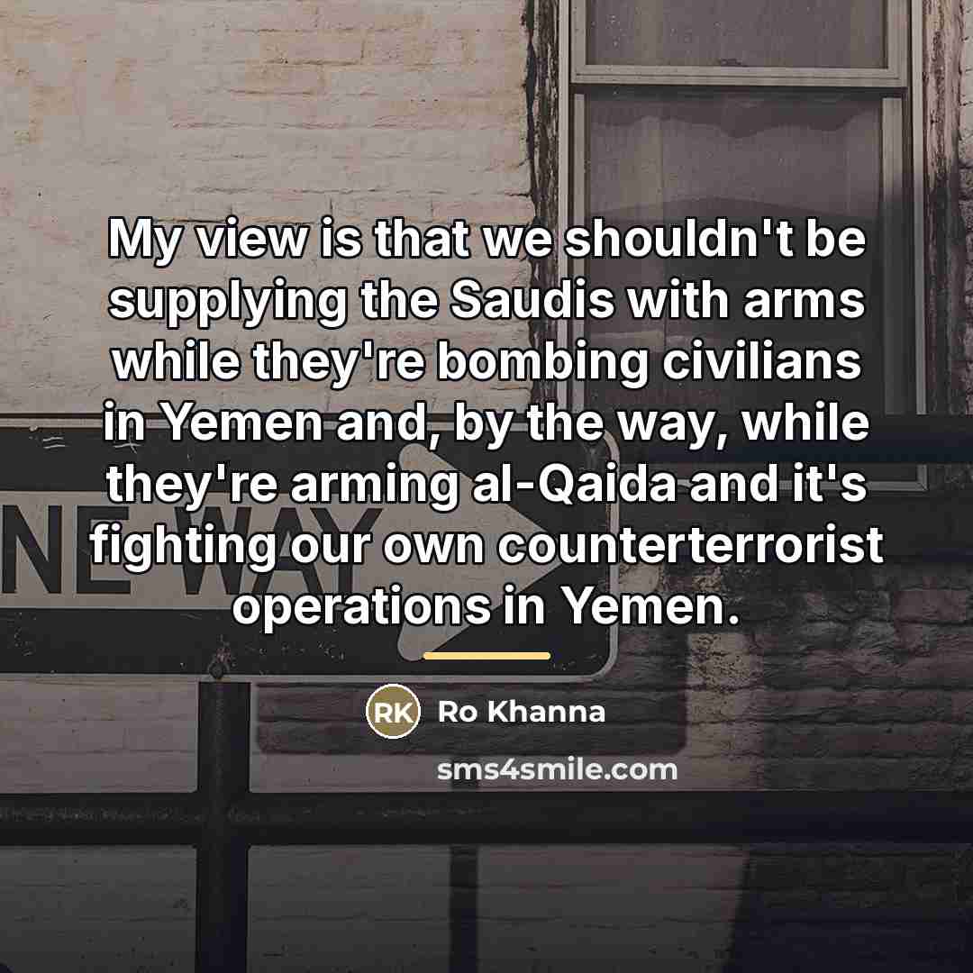 “My view is that we shouldn't be supplying the Saudis…” quote by Ro Khanna