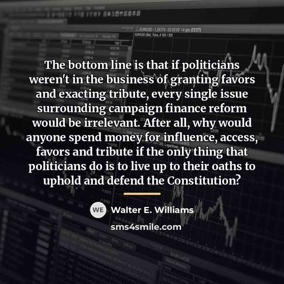 “The bottom line is that if politicians weren't in the…” quote by Walter E. Williams