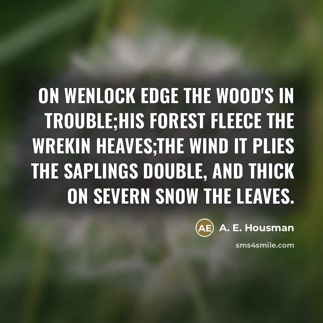 “On Wenlock Edge the wood's in trouble;His forest fleece the…” quote by A. E. Housman