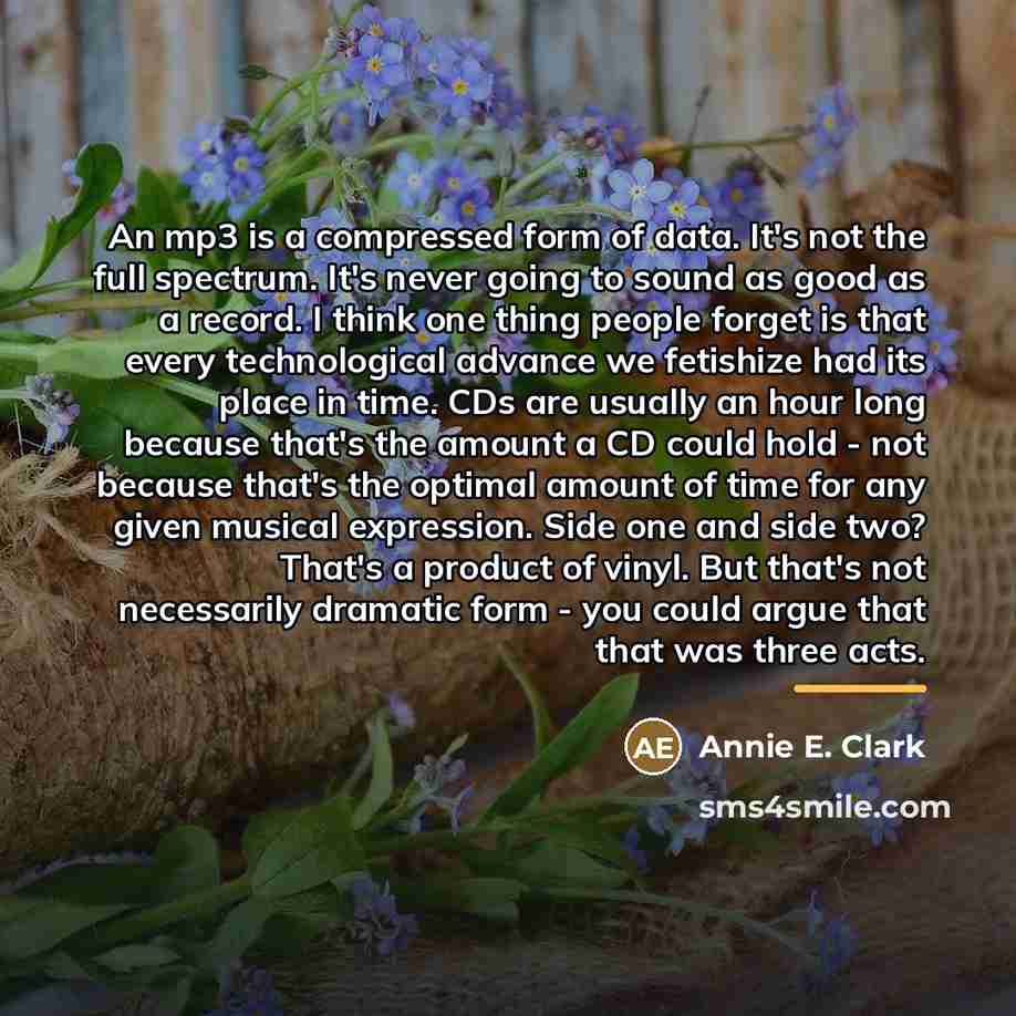 “An mp3 is a compressed form of data. It's not…” quote by Annie E. Clark