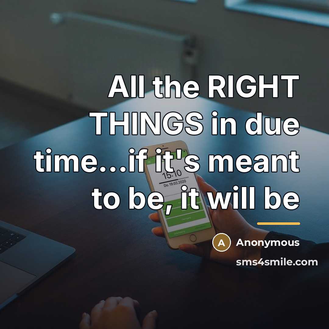 “All the RIGHT THINGS in due time...if it's meant to…” quote by Anonymous