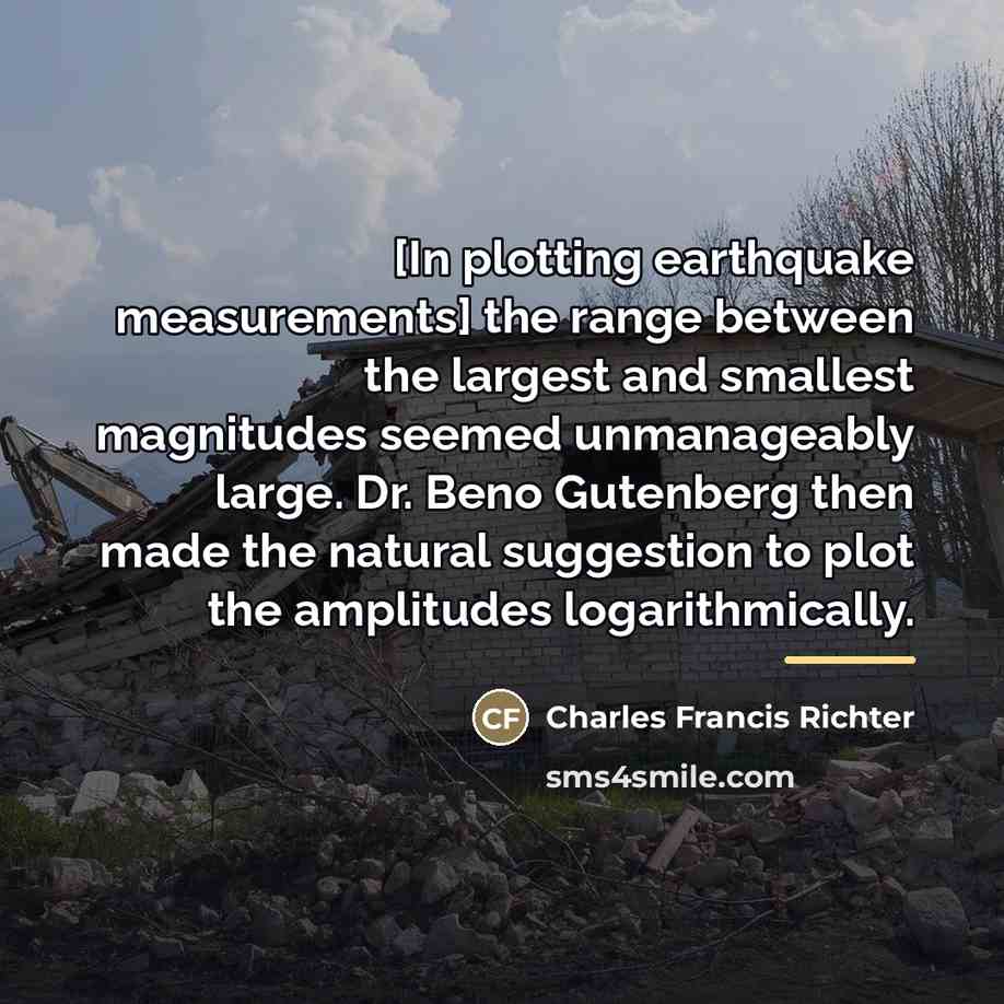 “[In plotting earthquake measurements] the range between the largest and…” quote by Charles Francis Richter