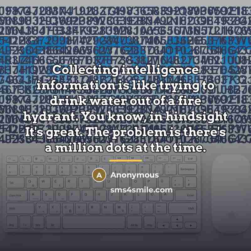 “Collecting intelligence information is like trying to drink water out…” quote by Anonymous