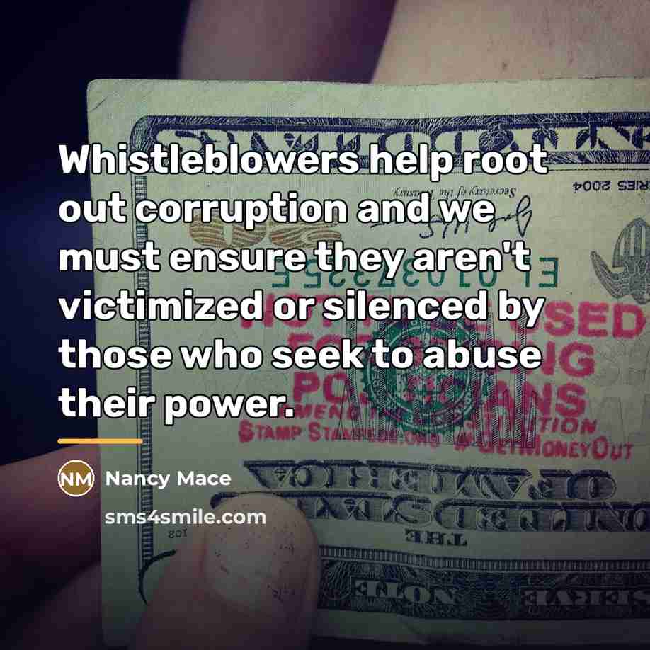 “Whistleblowers help root out corruption and we must ensure they…” quote by Nancy Mace