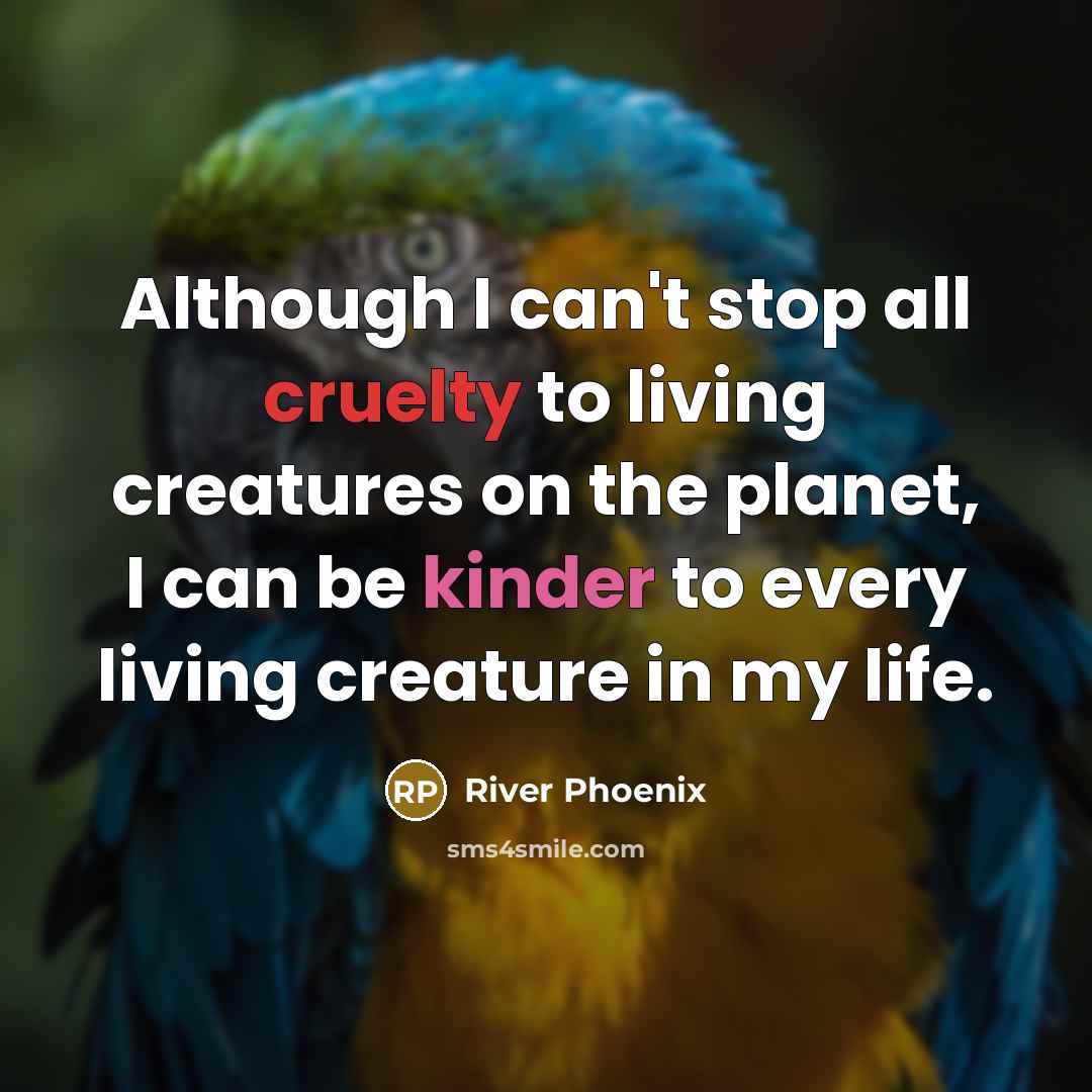 “Although I can't stop all cruelty to living creatures on the planet, I can be kinder to every living creature in my life.” quote by River Phoenix