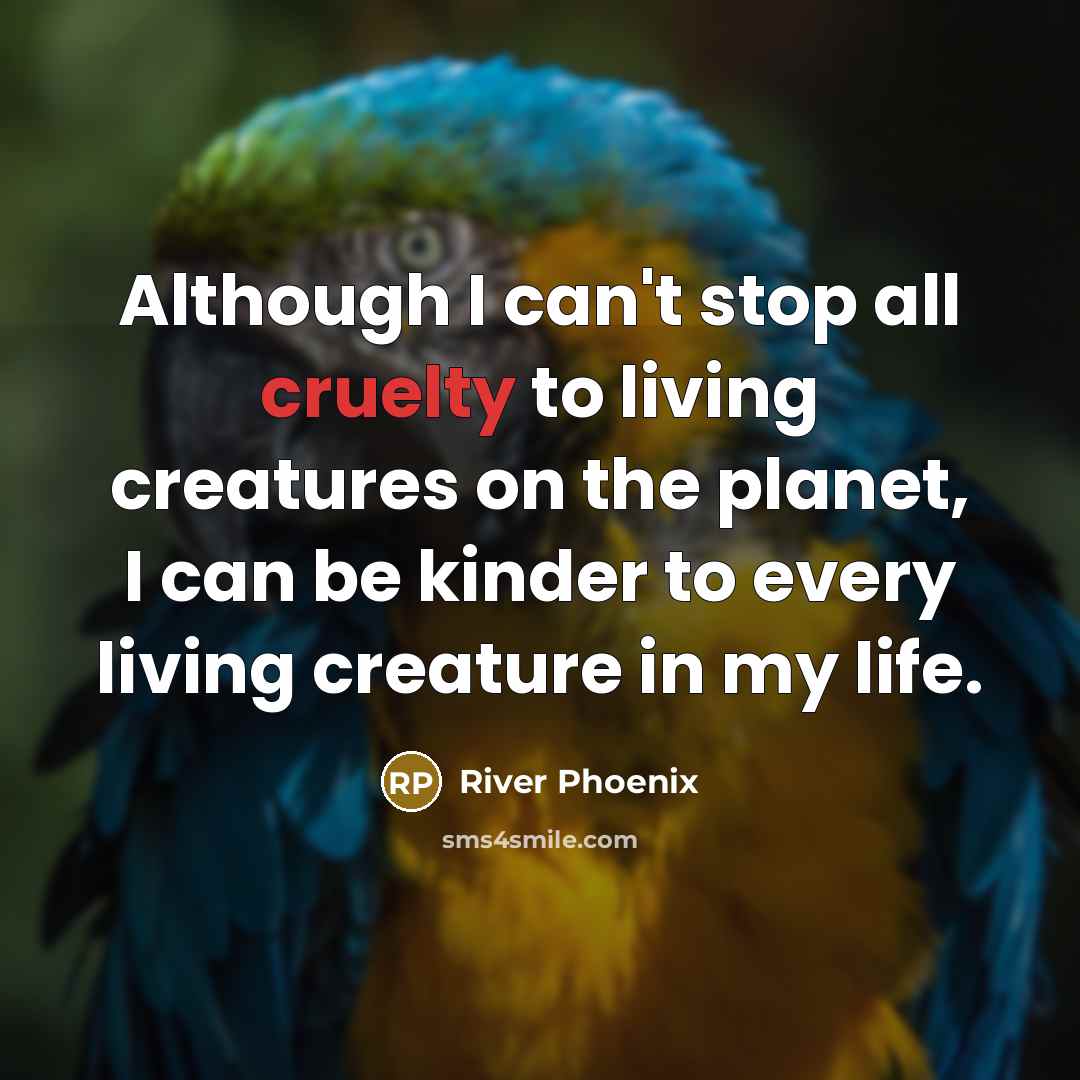 “Although I can't stop all cruelty to living creatures on…” quote by River Phoenix