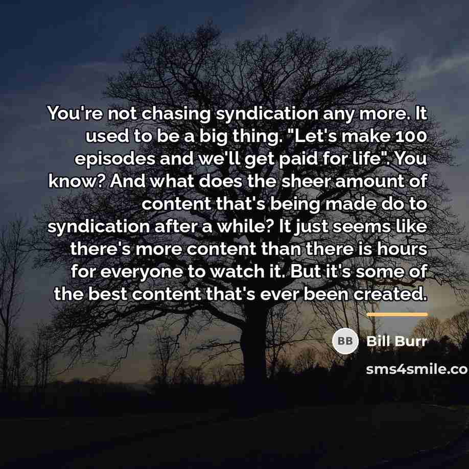 “You're not chasing syndication any more. It used to be…” quote by Bill Burr