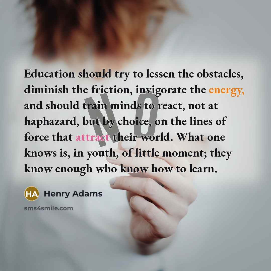 “Education should try to lessen the obstacles, diminish the friction,…” quote by Henry Adams