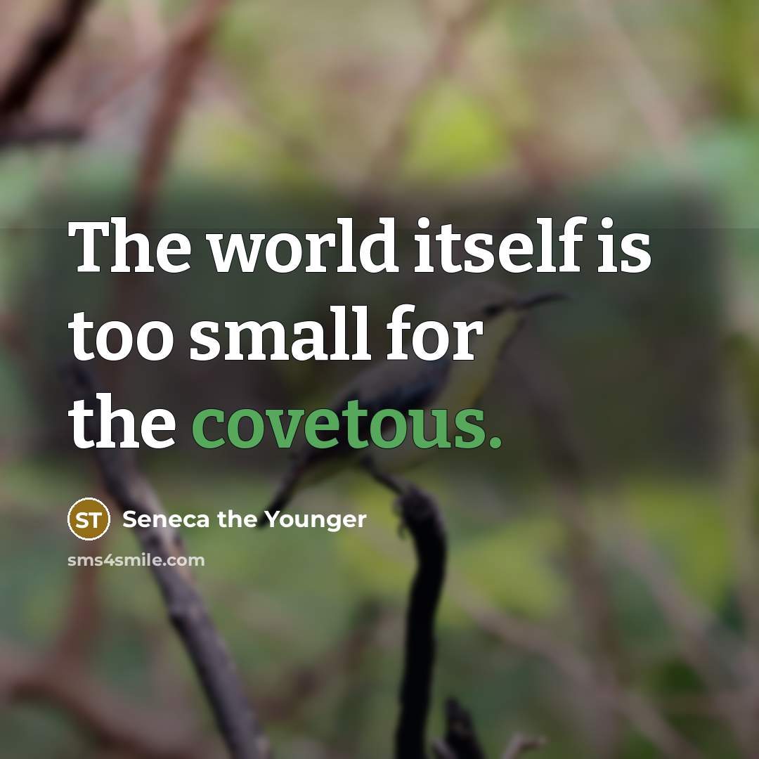 “The world itself is too small for the covetous.” quote by Seneca the Younger