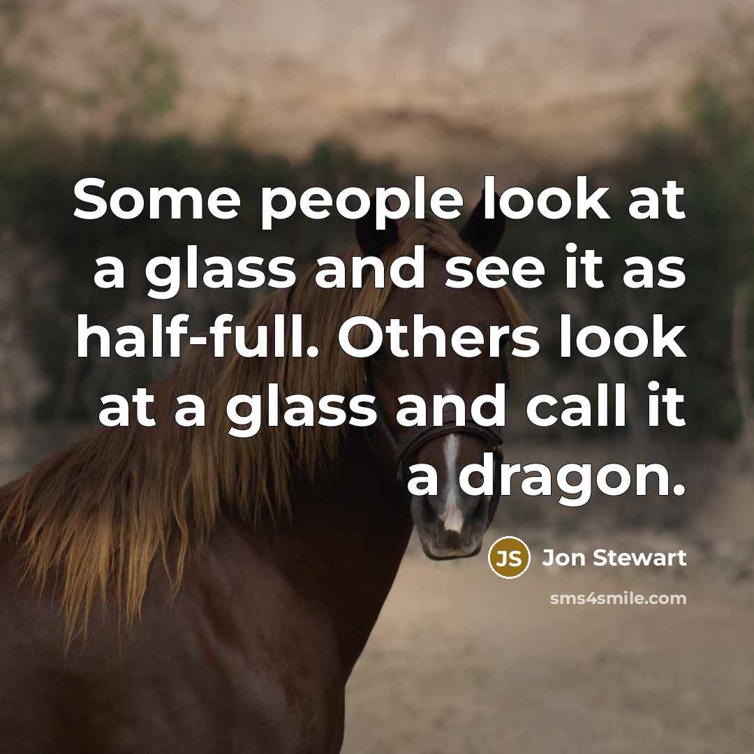 “Some people look at a glass and see it as…” quote by Jon Stewart