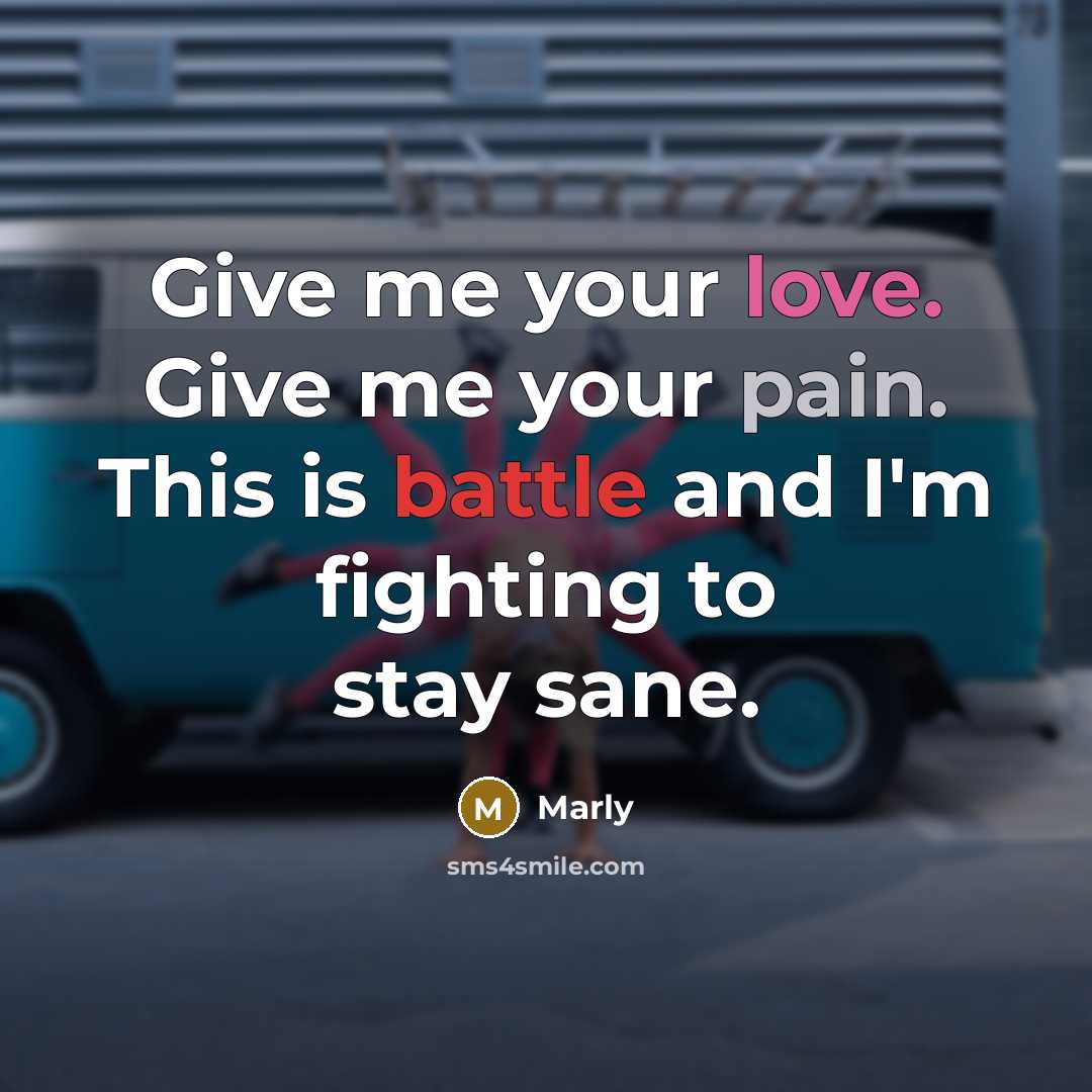 “Give me your love. Give me your pain. This is battle and I'm fighting to stay sane.” quote by Marly