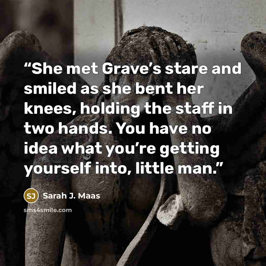 “She met Grave’s stare and smiled as she bent her knees, holding the staff in two hands. You have no idea what you’re getting yourself into, little man.” quote by Sarah J. Maas