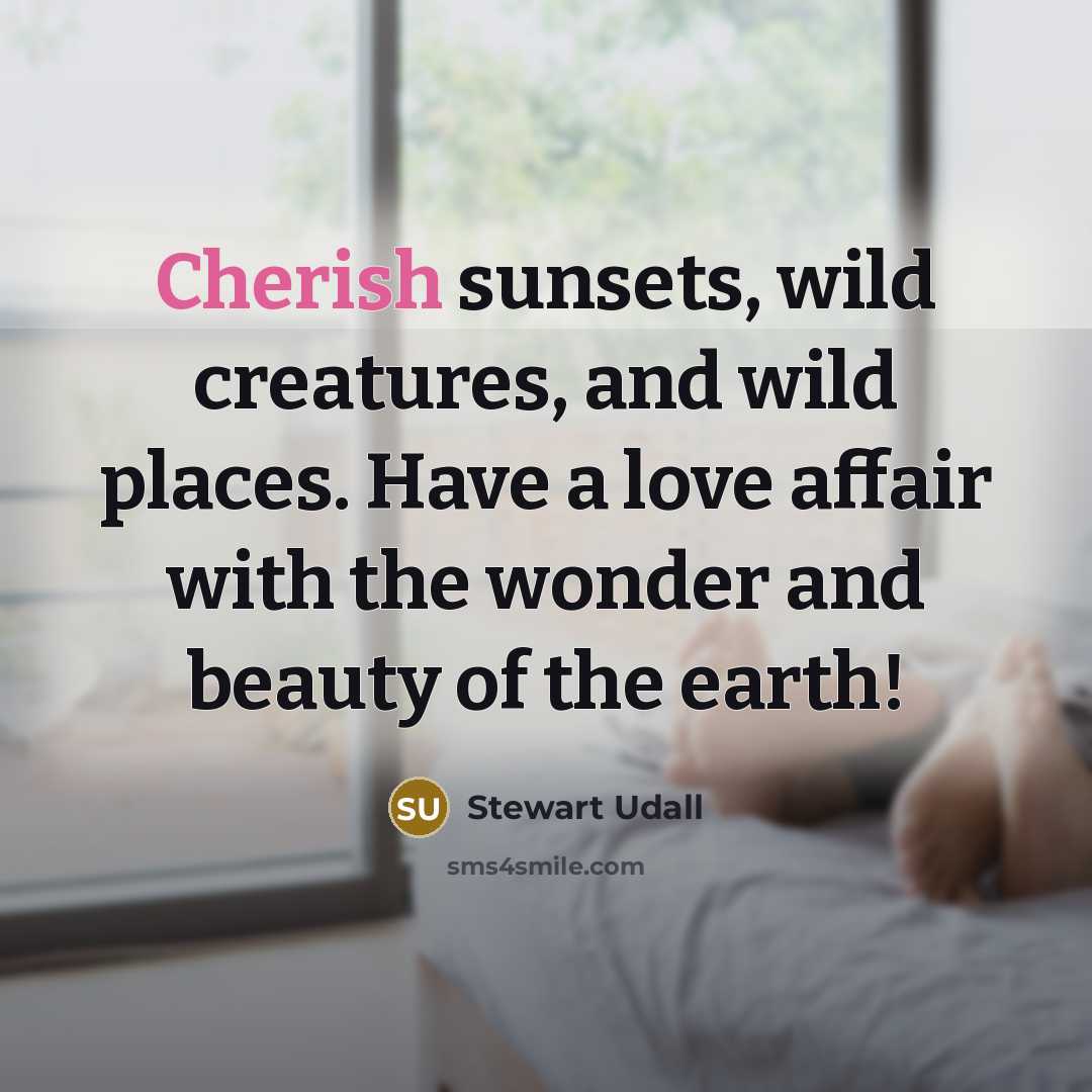 “Cherish sunsets, wild creatures, and wild places. Have a love…” quote by Stewart Udall