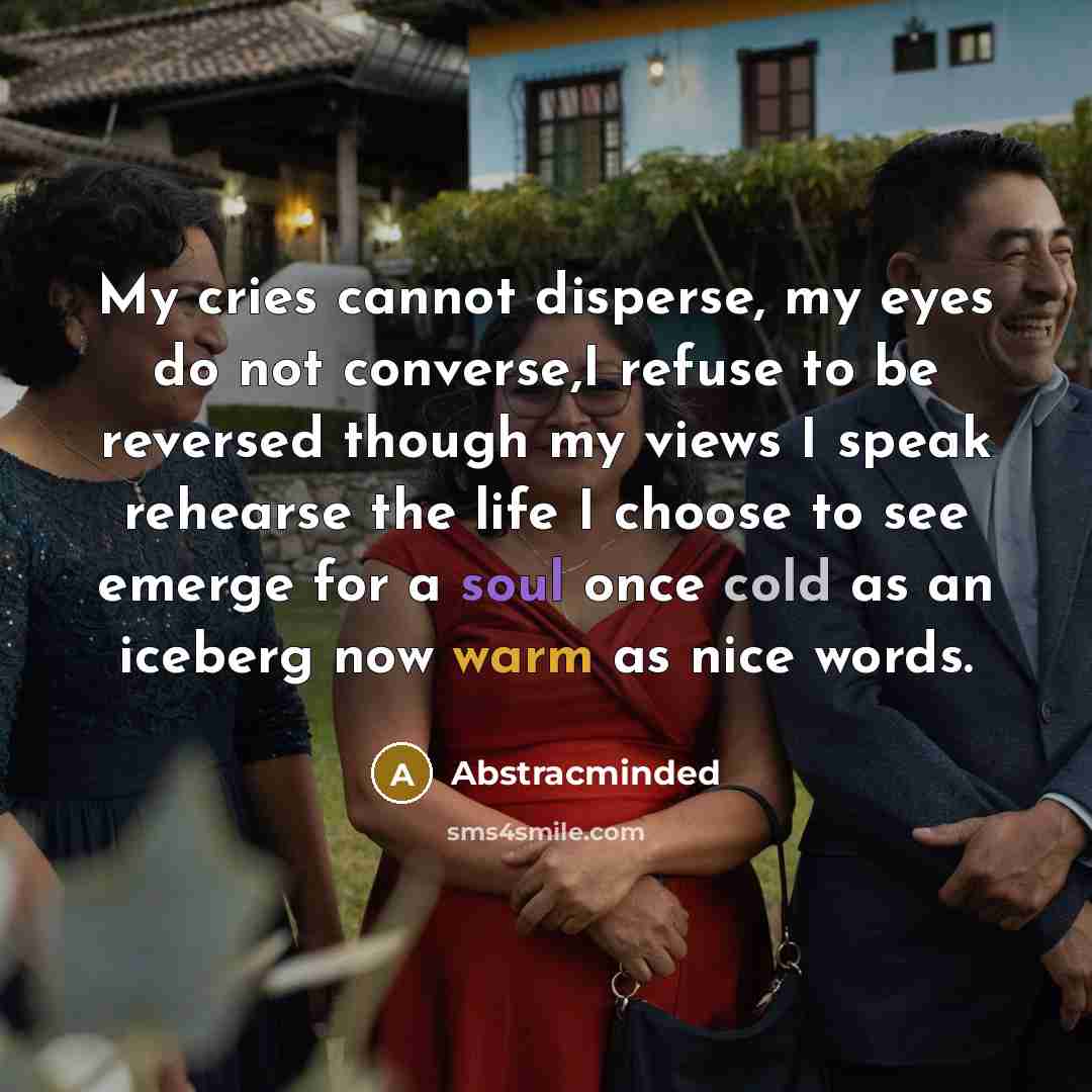 “My cries cannot disperse, my eyes do not converse,I refuse…” quote by Abstracminded