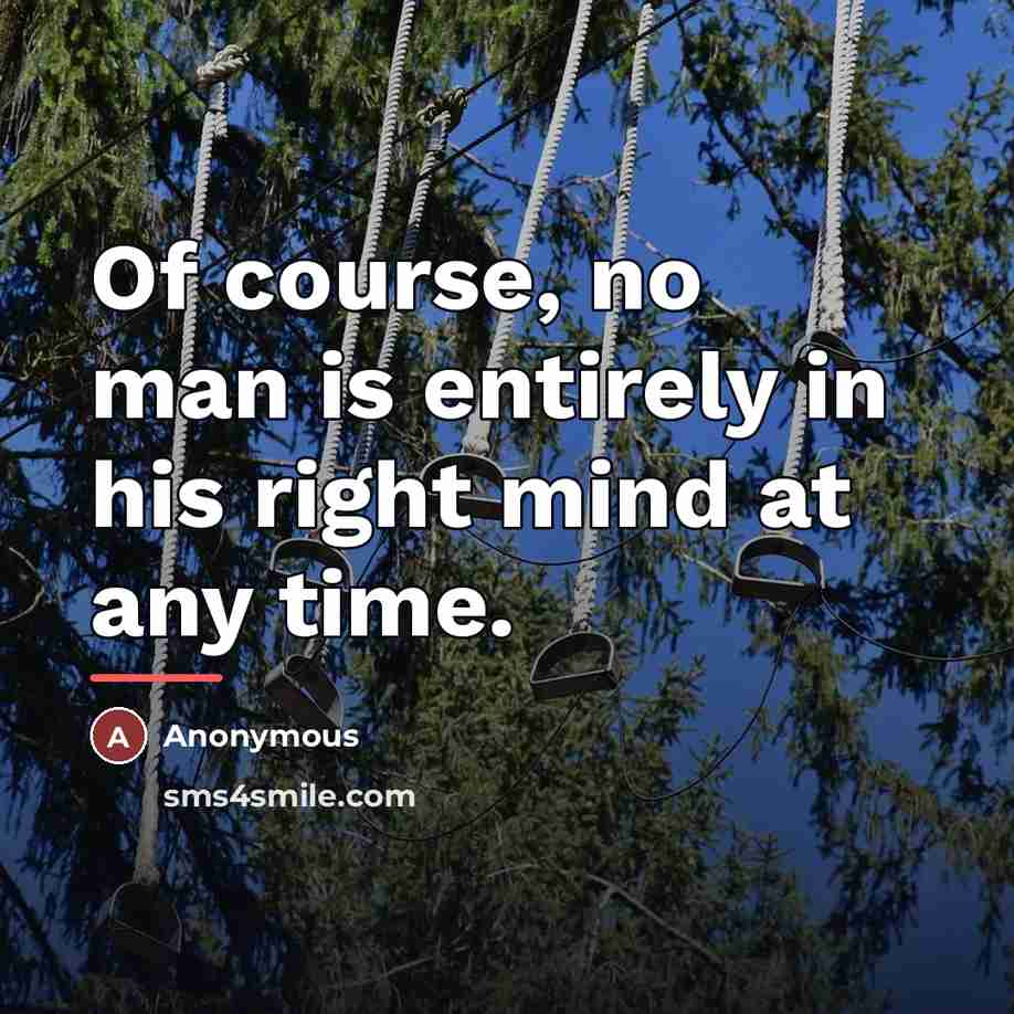 “Of course, no man is entirely in his right mind…” quote by Anonymous