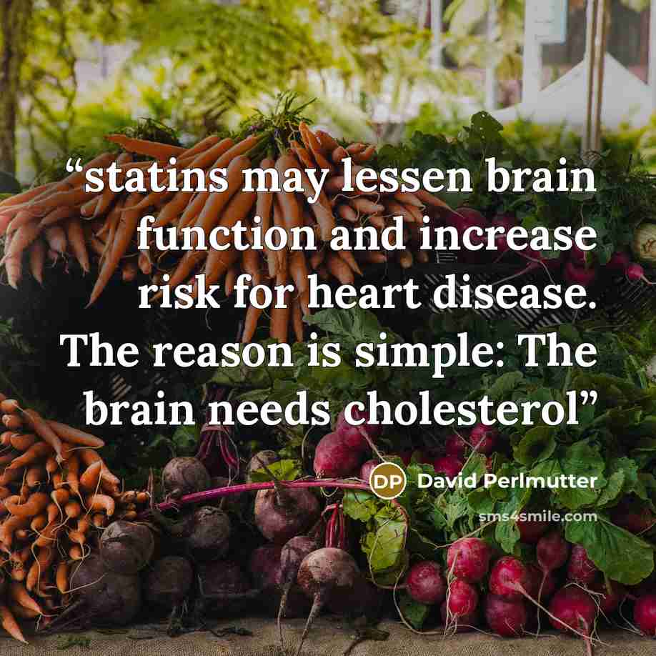 “statins may lessen brain function and increase risk for heart disease. The reason is simple: The brain needs cholesterol” quote by David Perlmutter